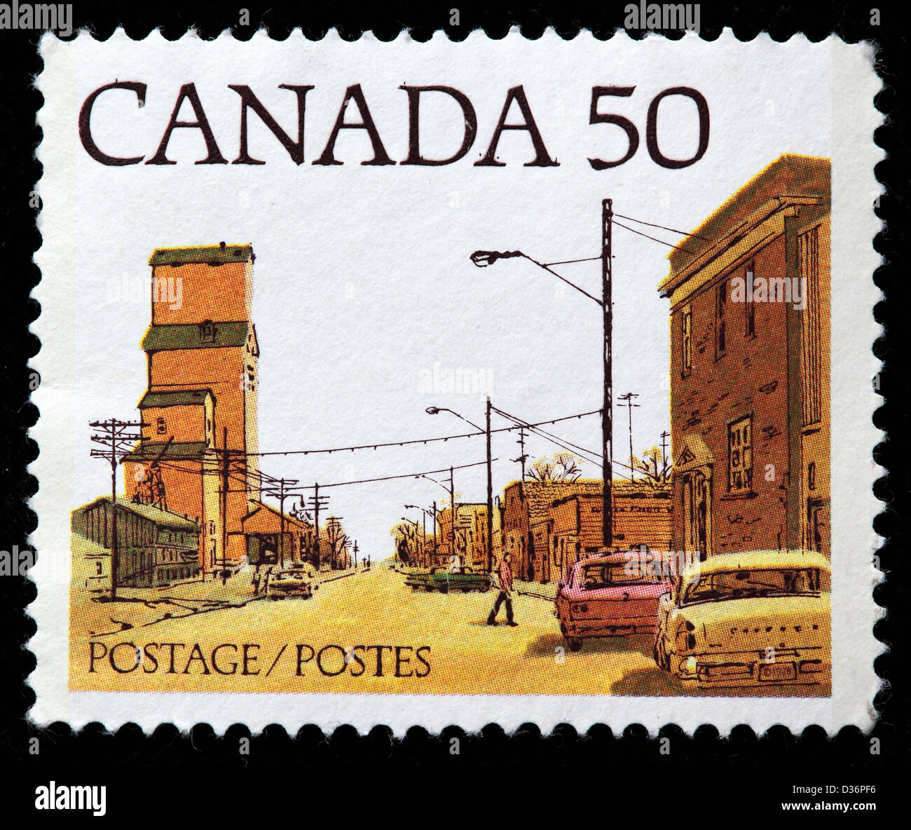 Prairie town street, postage stamp, Canada, 1978 Stock Photo