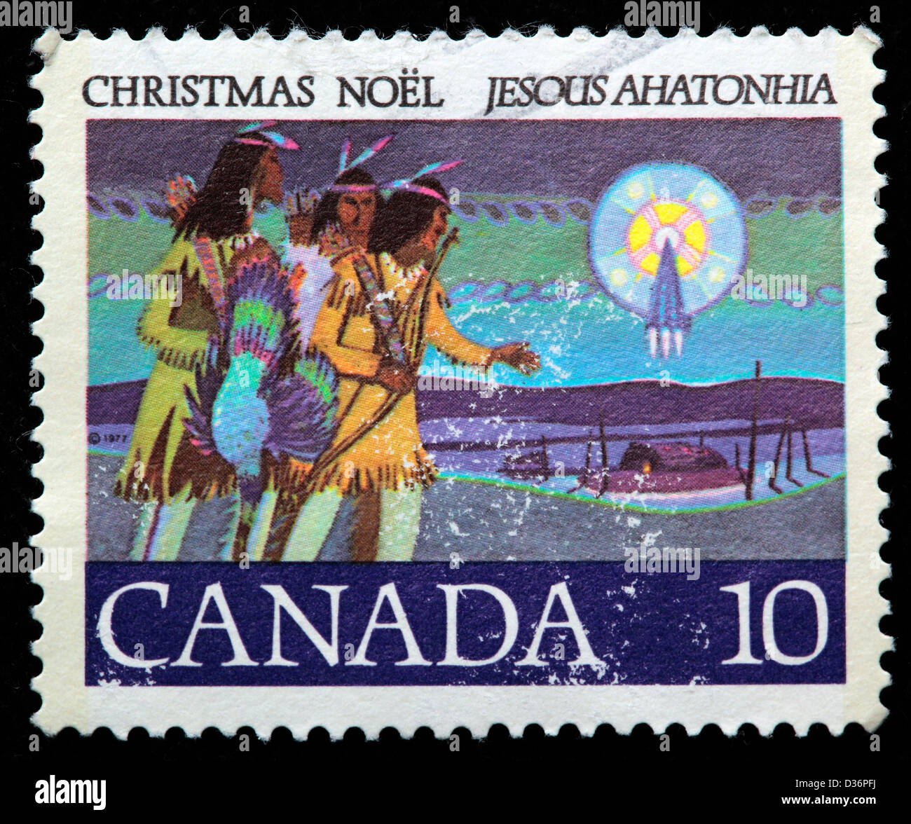 Christmas, postage stamp, Canada, 1977 Stock Photo