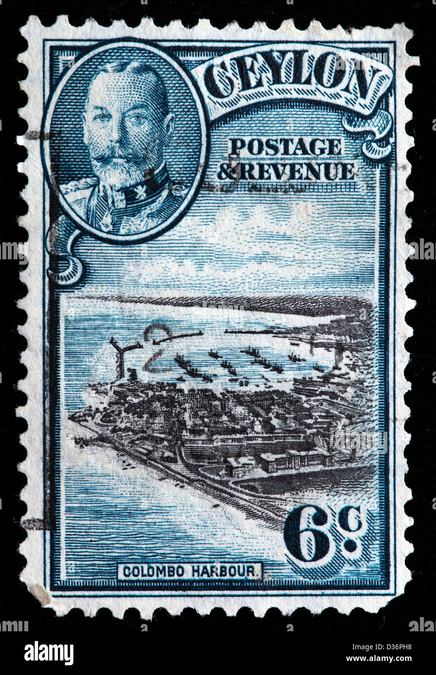 Colombo harbour, postage stamp, Ceylon, 1935 Stock Photo