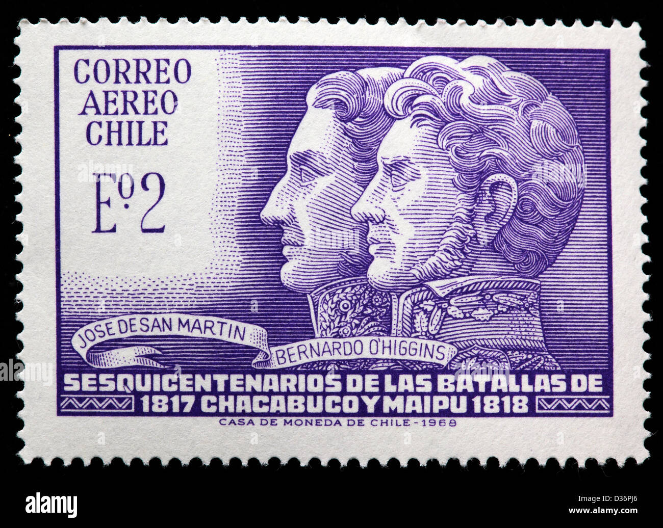 Jose de San Martin, Bernardo O'Higgins, postage stamp, Chile, 1968 Stock Photo