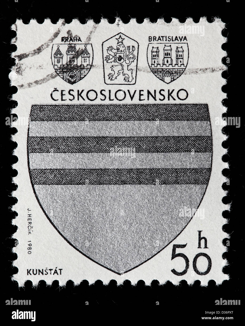 Kunstat, coat of arms, postage stamp, Czechoslovakia, 1980 Stock Photo