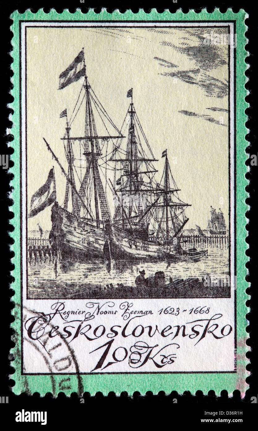 Sailing Ship, Engraving, postage stamp, Czechoslovakia, 1976 Stock