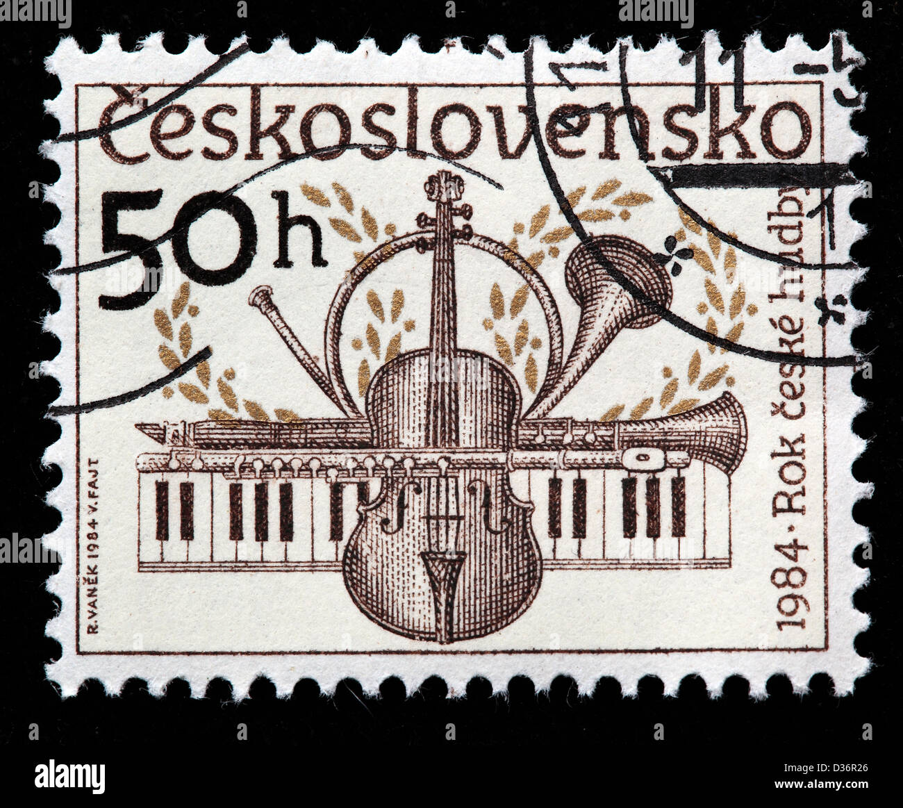 Music year, postage stamp, Czechoslovakia, 1984 Stock Photo
