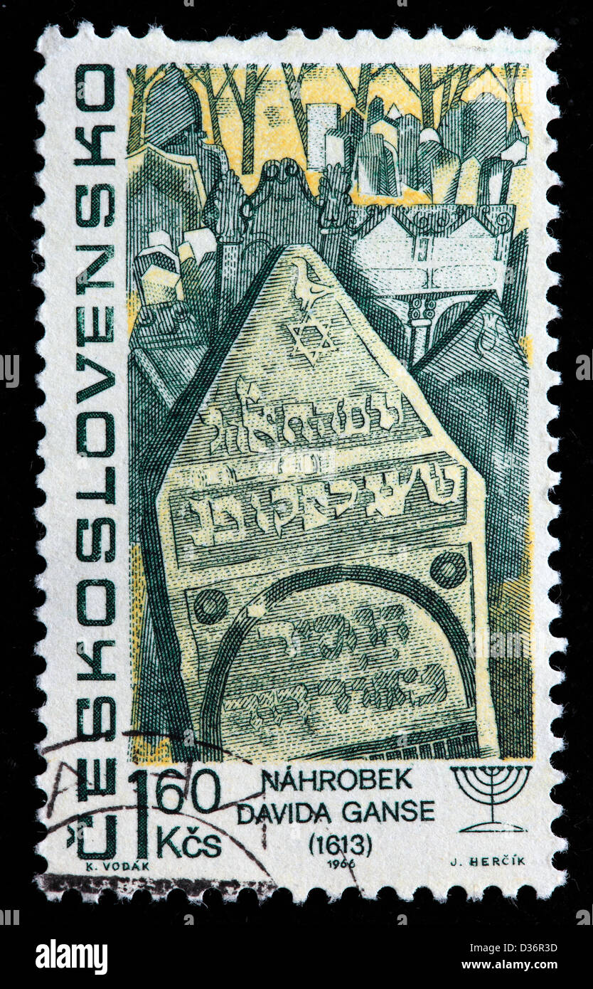 Tombstone of David Gans (1613), postage stamp, Czechoslovakia, 1967 Stock Photo