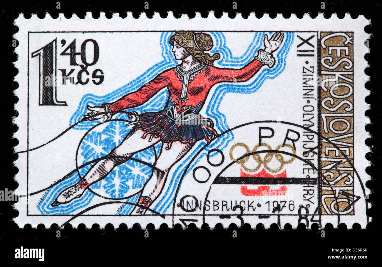 Skating, Winter Olympic Games, Innsbruck, postage stamp, Czechoslovakia, 1976 Stock Photo