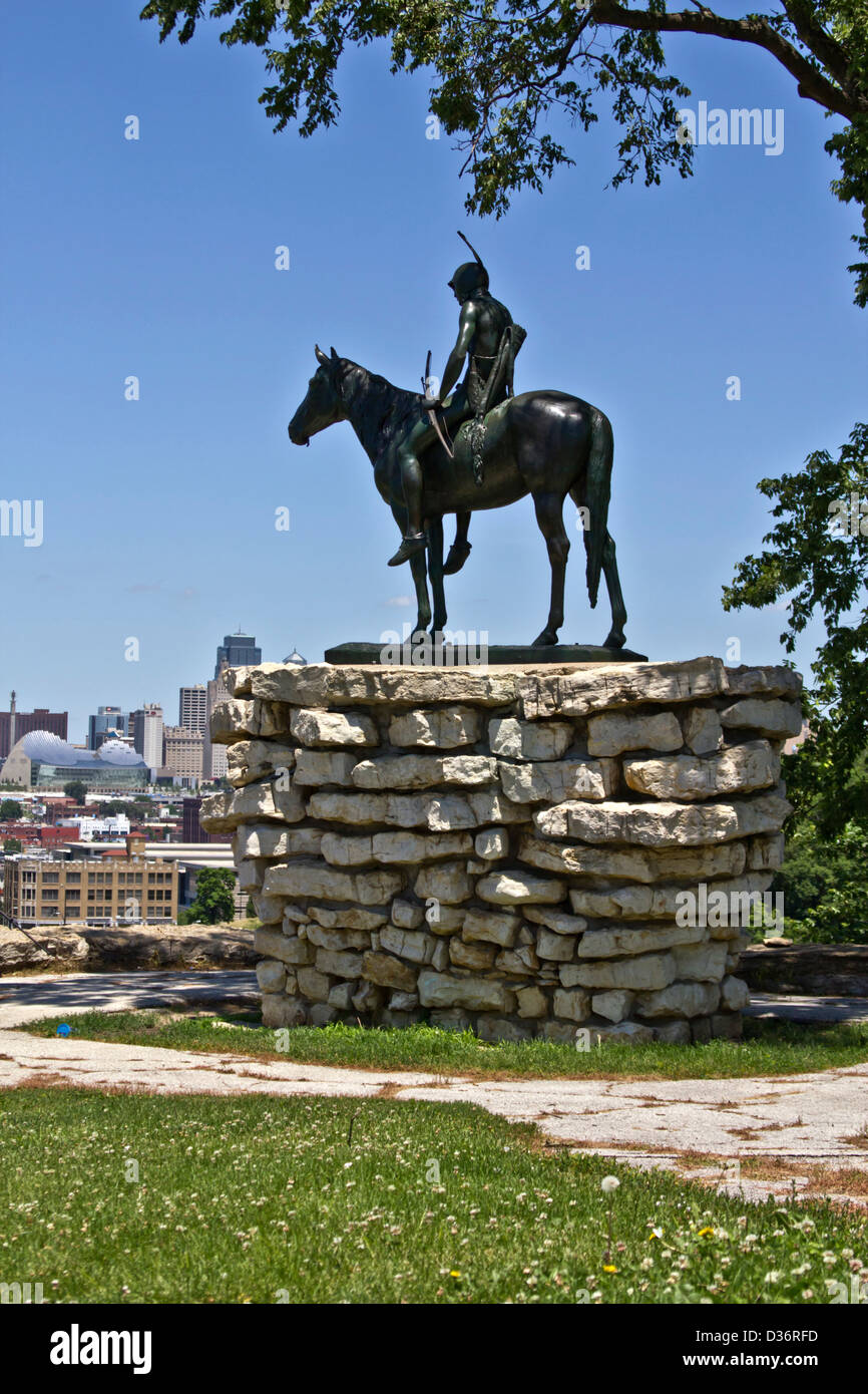 Scout statue overlooks Kansas City MO USA Stock Photo