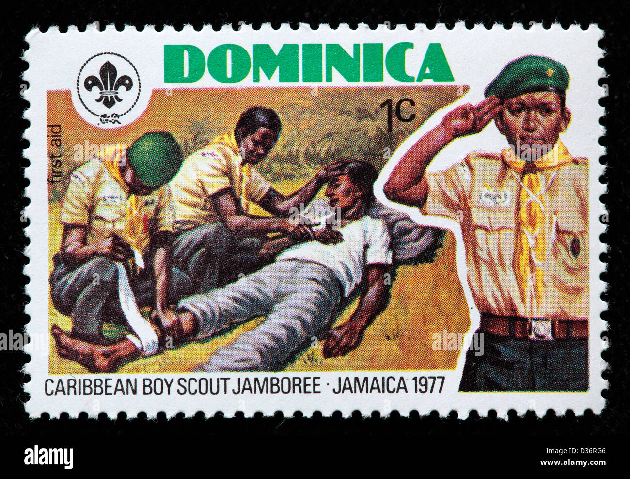 Caribbean boy scout jamboree, postage stamp, Dominica, 1977 Stock Photo