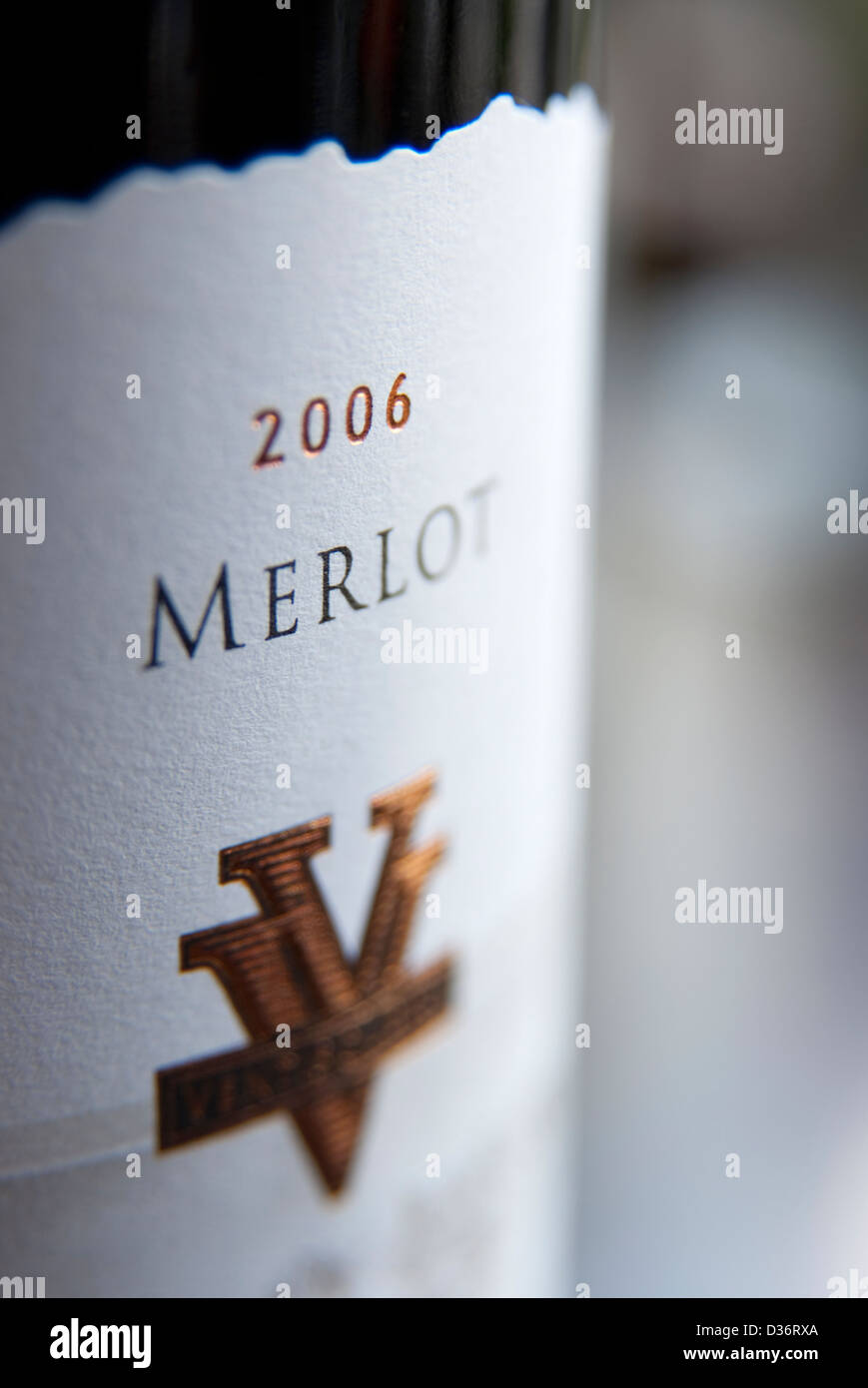Merlot Red Wine 2006 bottle label expensive Stock Photo