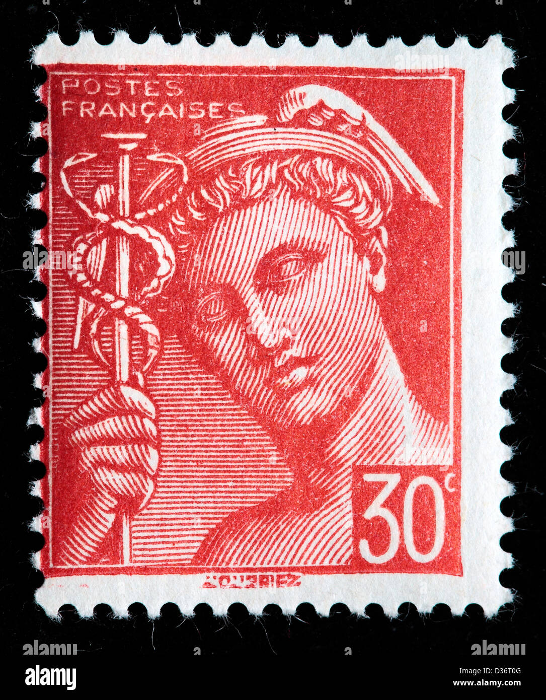 Mercury, postage stamp, France, 1938 Stock Photo