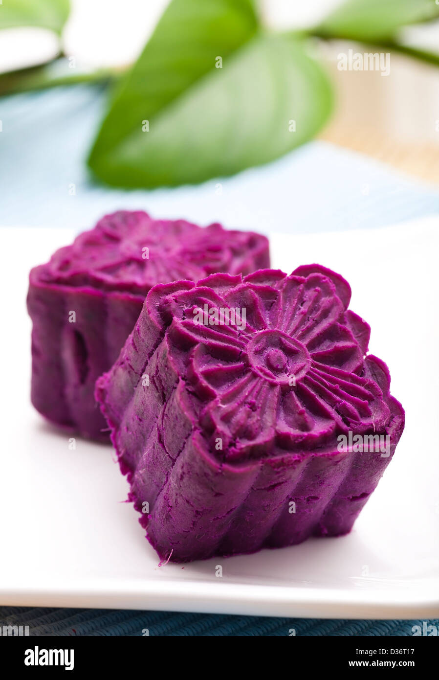 Cakes made of purple sweet yam Stock Photo