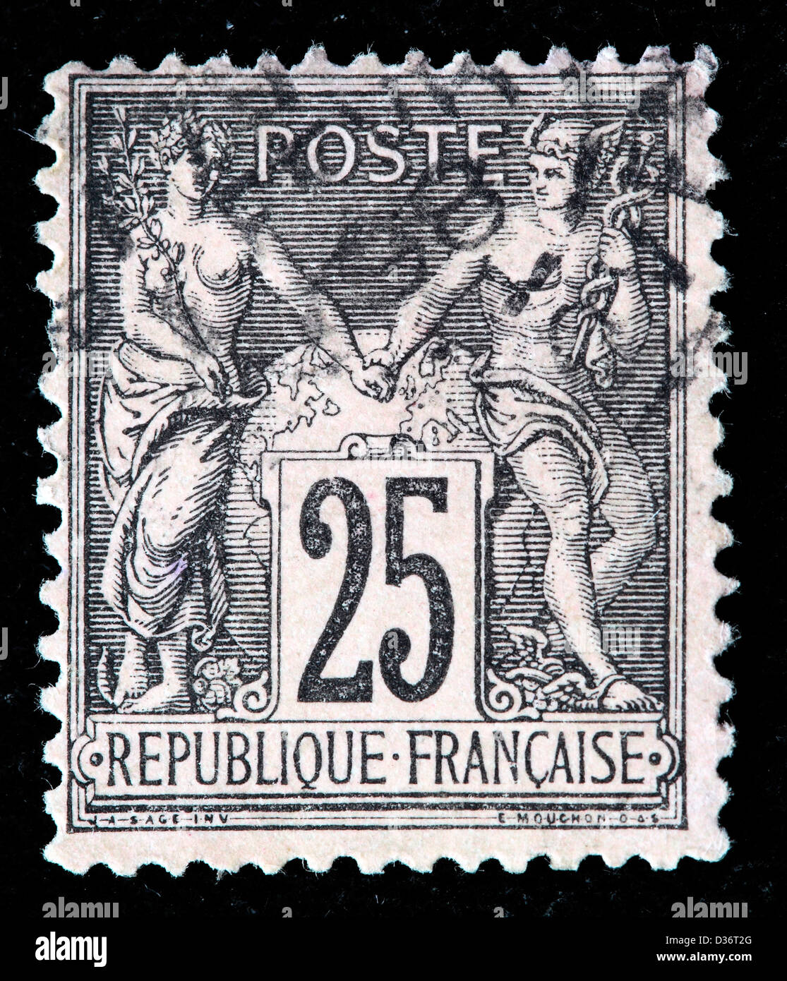 Peace and Commerce, postage stamp, France, 1876 Stock Photo