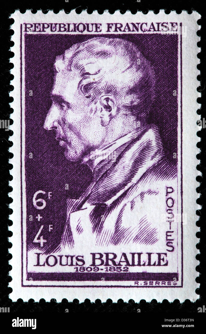 Louis Braille, postage stamp, France, 1948 Stock Photo