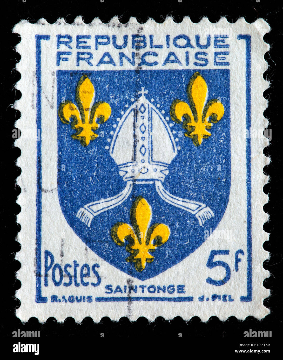 Arms of Saintonge, postage stamp, France, 1958 Stock Photo