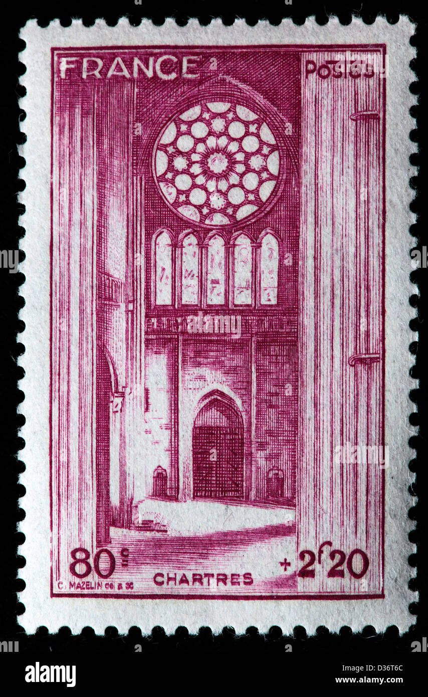 Chartres cathedral, postage stamp, France, 1944 Stock Photo - Alamy
