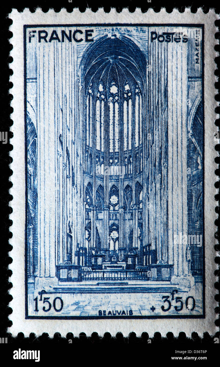 Beauvais cathedral, postage stamp, France, 1944 Stock Photo
