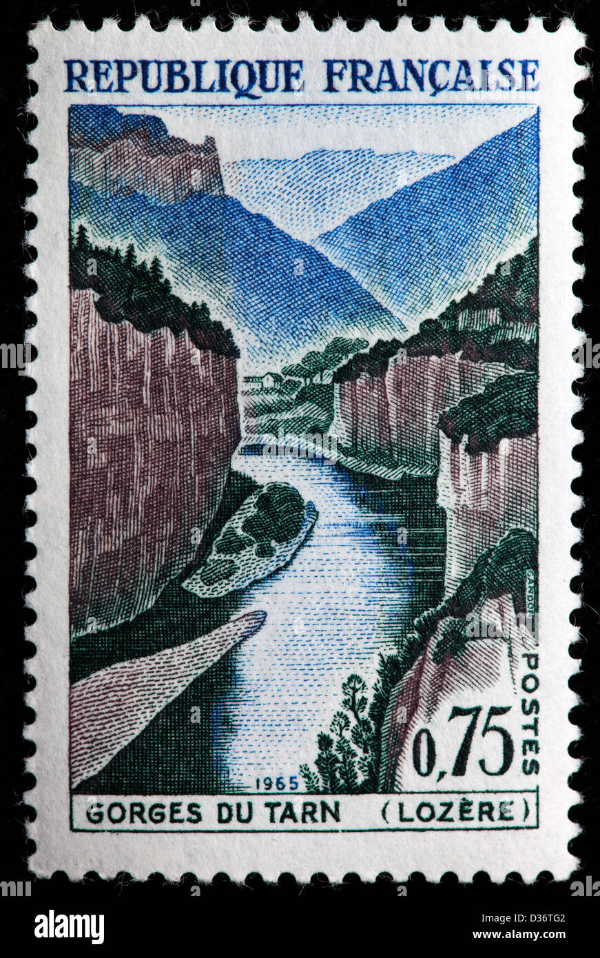 Tarn Gorge, Lozere mountains, postage stamp, France, 1965 Stock Photo