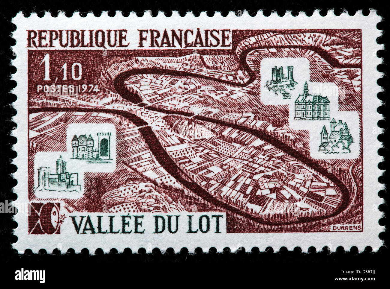 Du Lot valley, postage stamp, France, 1974 Stock Photo - Alamy display picture 1