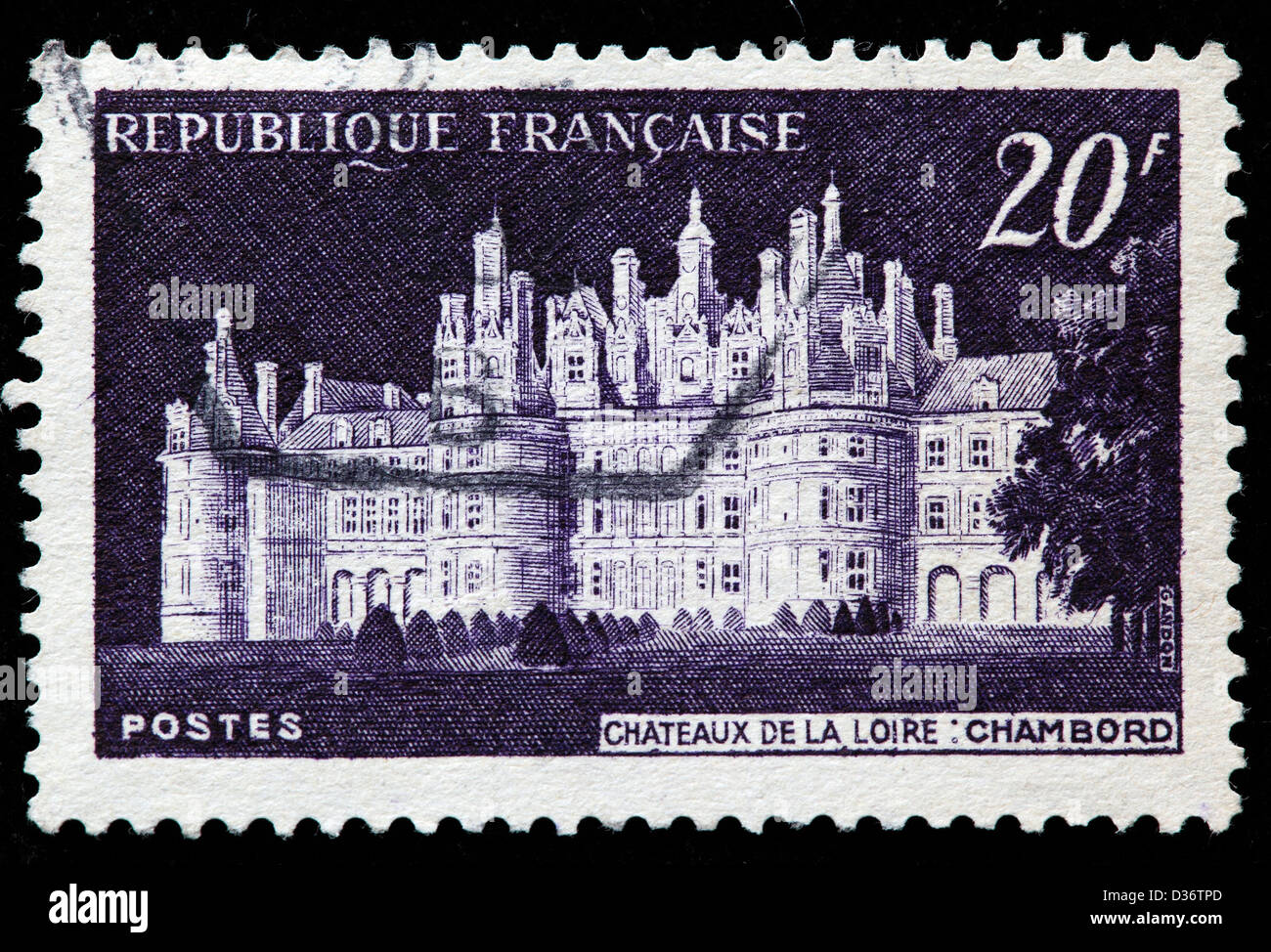 Chateau de Chambord, postage stamp, France, 1952 Stock Photo
