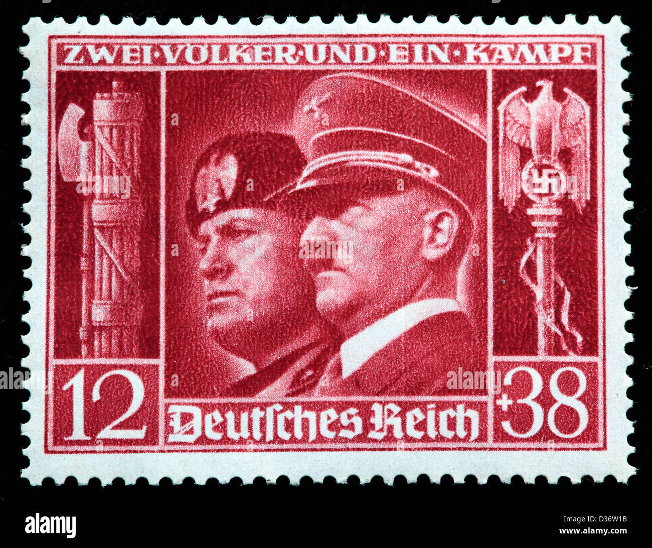 Benito Mussolini and Adolf Hitler, postage stamp, Germany, 1941 Stock Photo