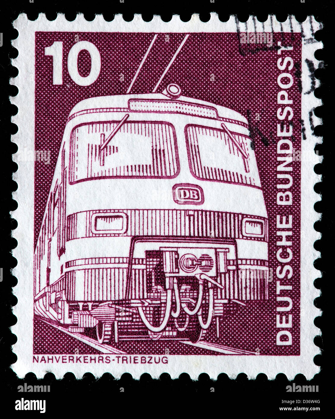 Electric train, postage stamp, Germany, 1975 Stock Photo