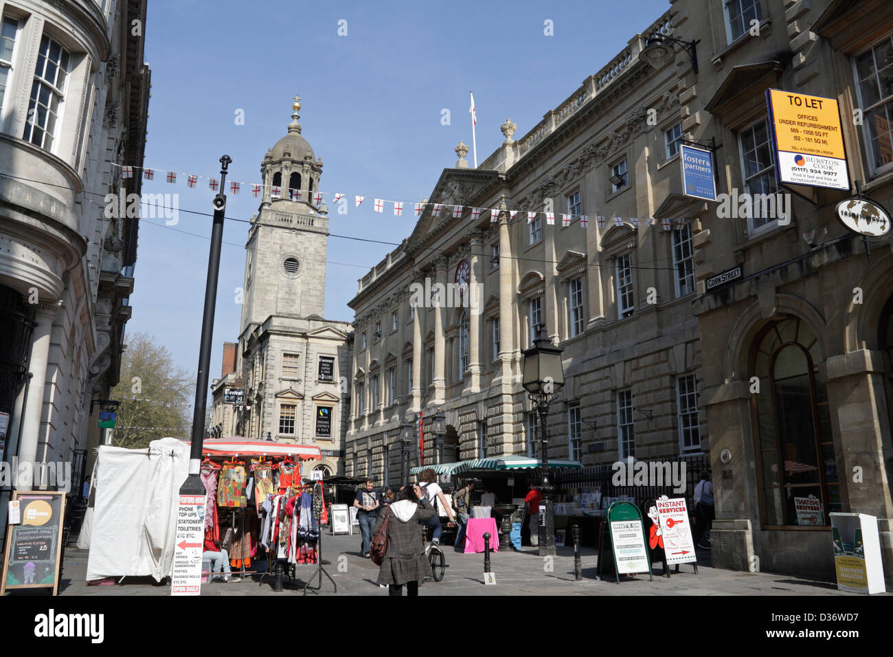 Open street market in Corn Street, Bristol city centre England Stock