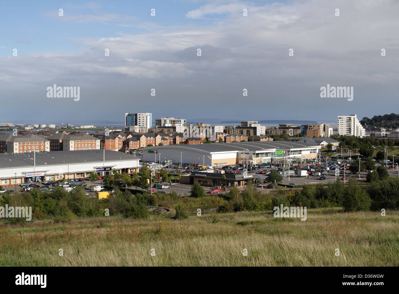 A view of Asda in Cardiff Bay retail park, Wales UK, urban landscape