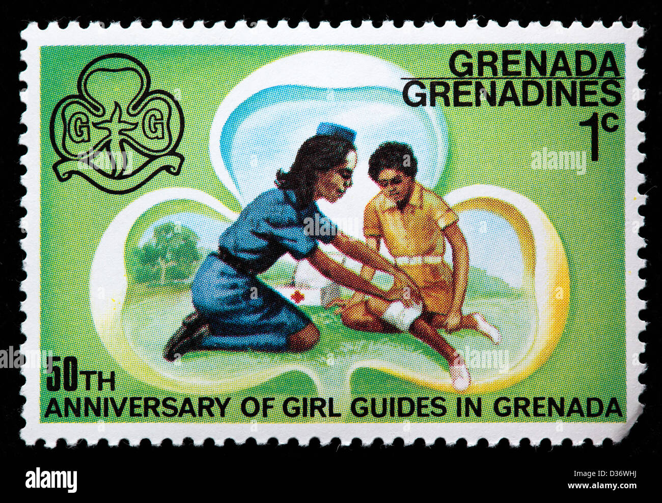 50th anniversary of girl guides, postage stamp, Grenada Grenadines, 1976 Stock Photo