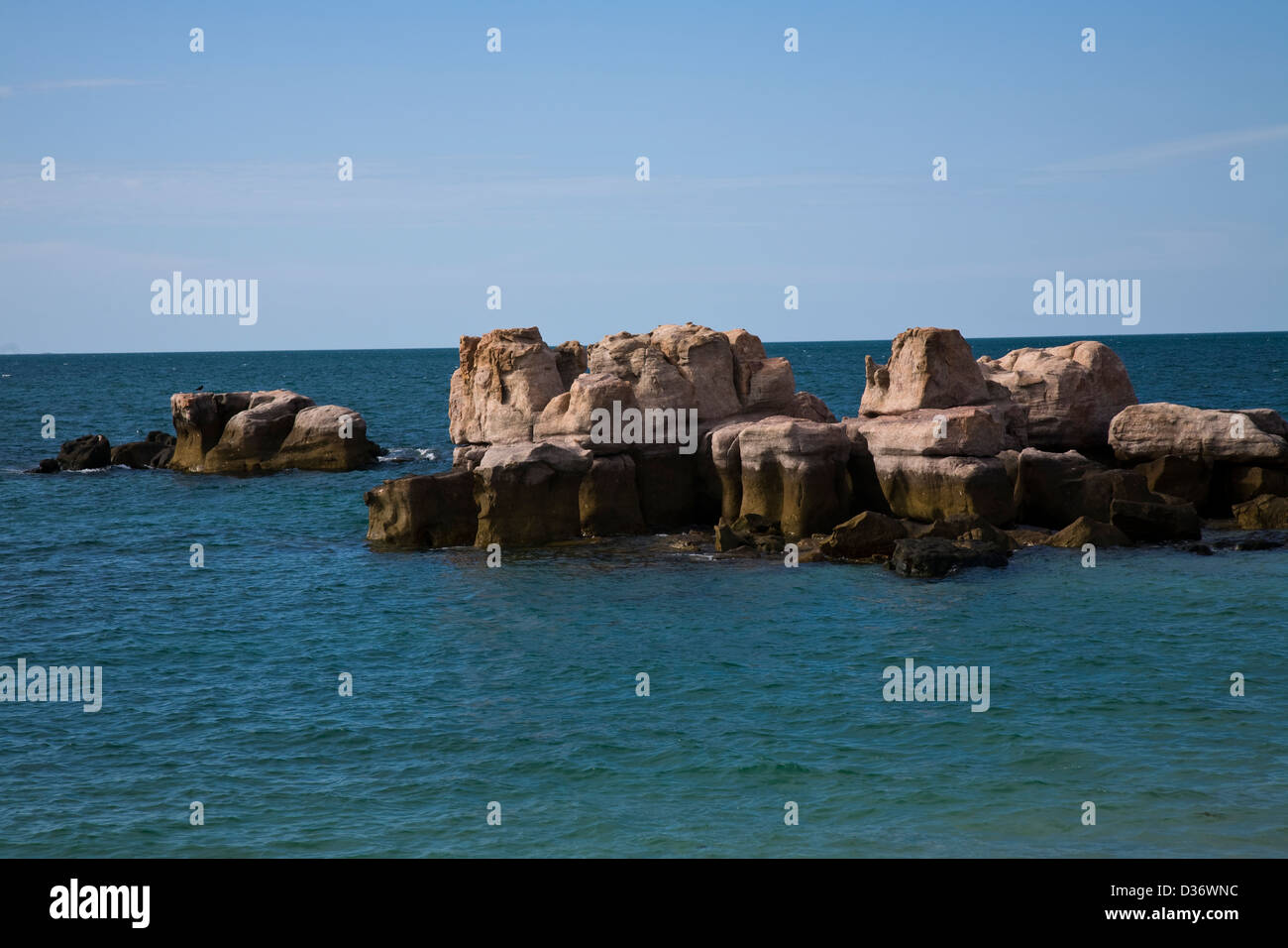 Rock mass, Jar Island in Vansittart Bay, Western Australia. Stock Photo