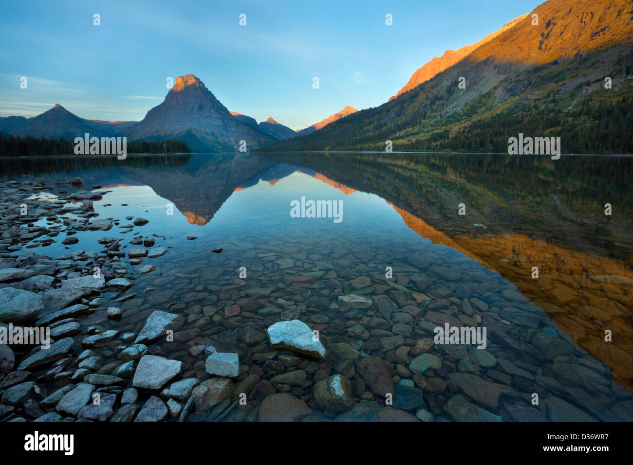 Two Medicine Lake at sunrise in the fall at Glacier National Park