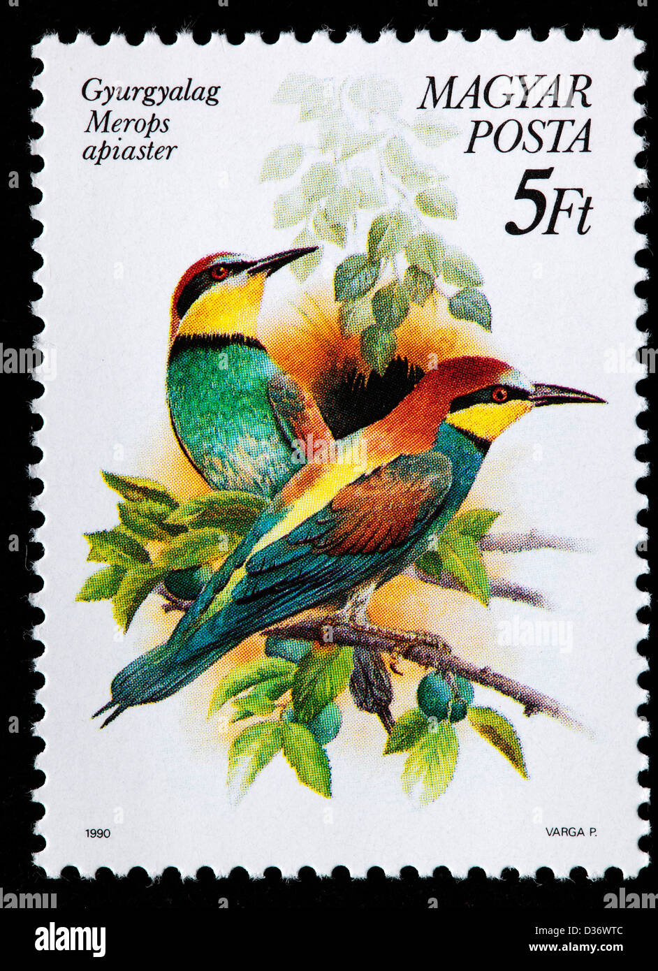 European Bee-eater (Merops apiaster), postage stamp, Hungary, 1990 Stock Photo