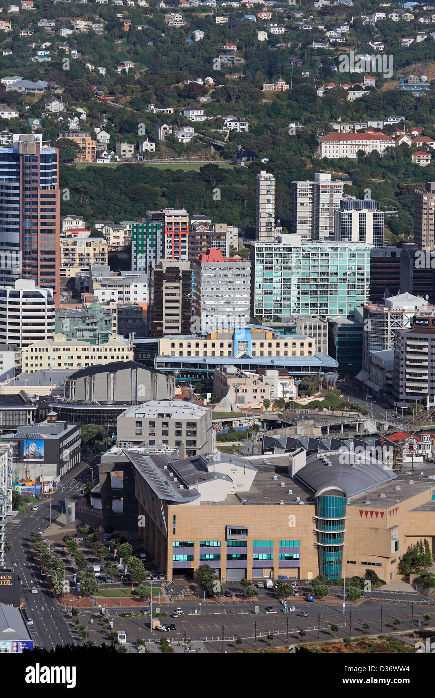 View of Wellington city and Te Papa Museum of New Zealand from Mount Victoria Stock Photo