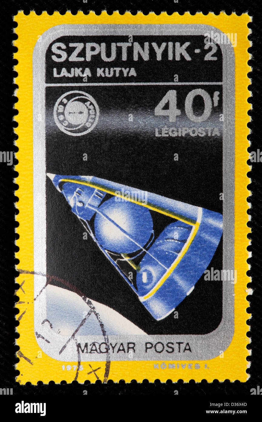 Sputnik 2, Apollo-Soyuz Emblem, postage stamp, Hungary, 1975 Stock Photo