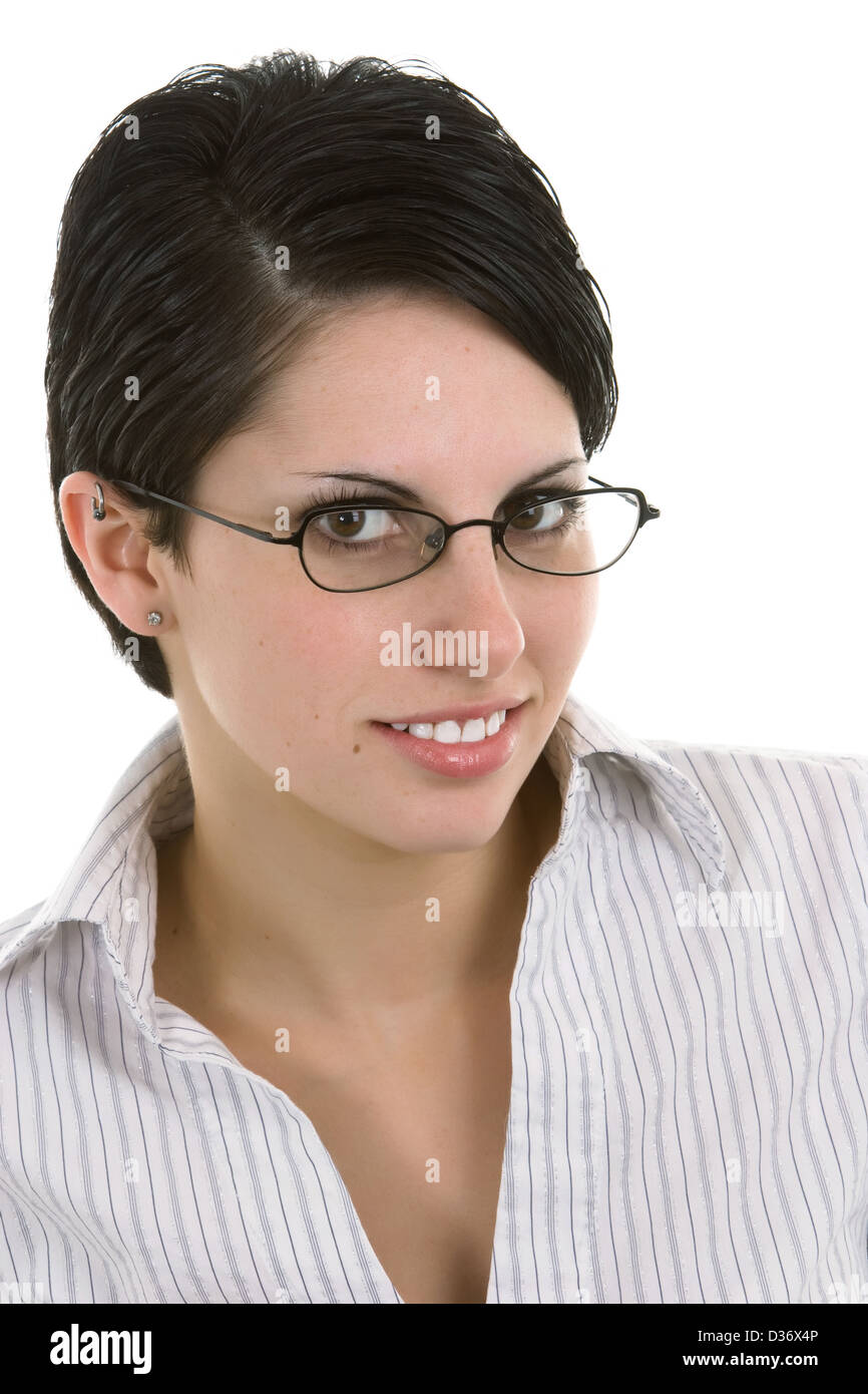 Portrait of young woman with glasses Stock Photo - Alamy