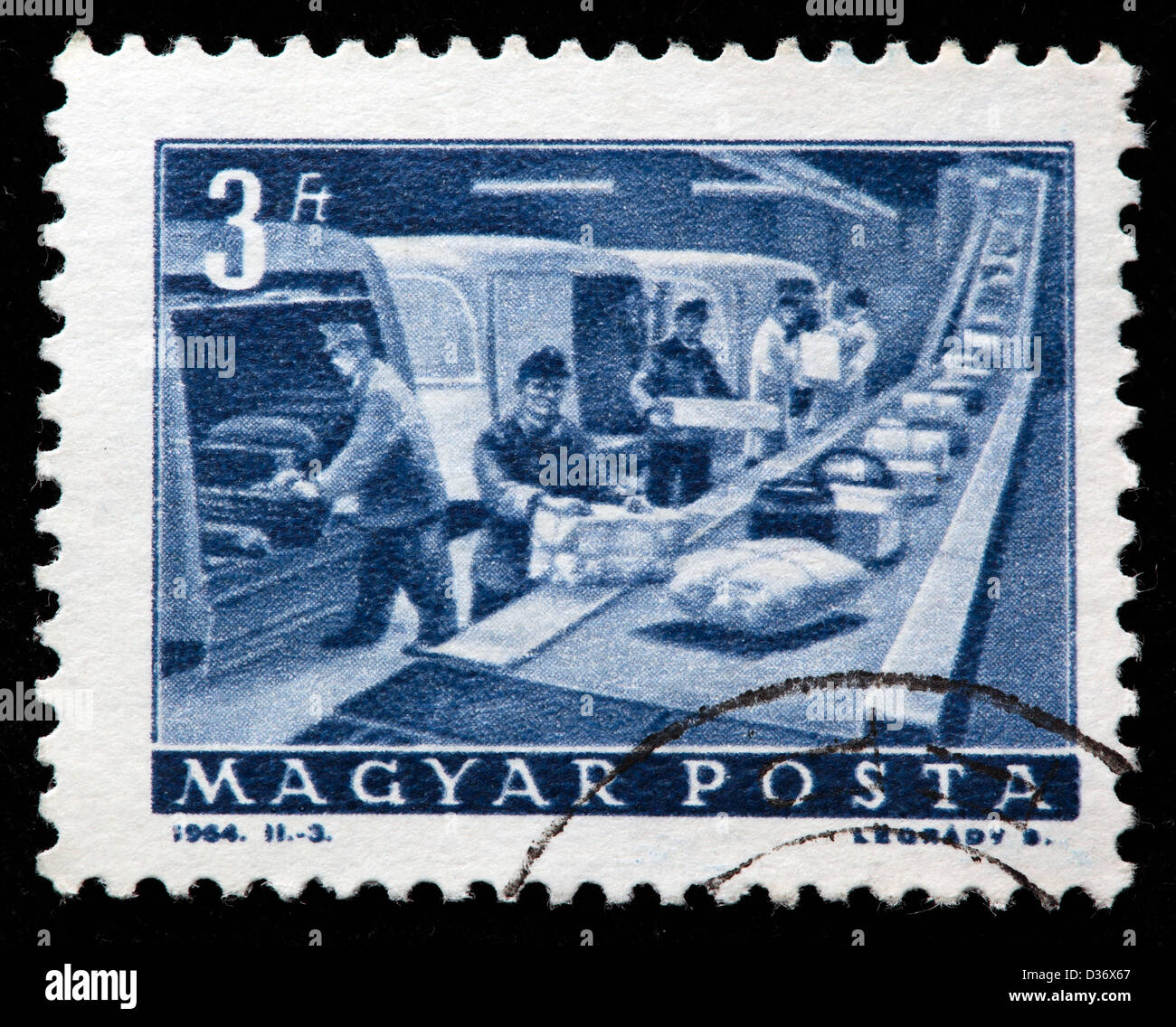 Parcel conveyor, postage stamp, Hungary, 1964 Stock Photo