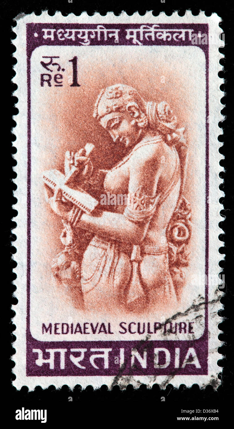 Medieval sculpture, postage stamp, India, 1964 Stock Photo