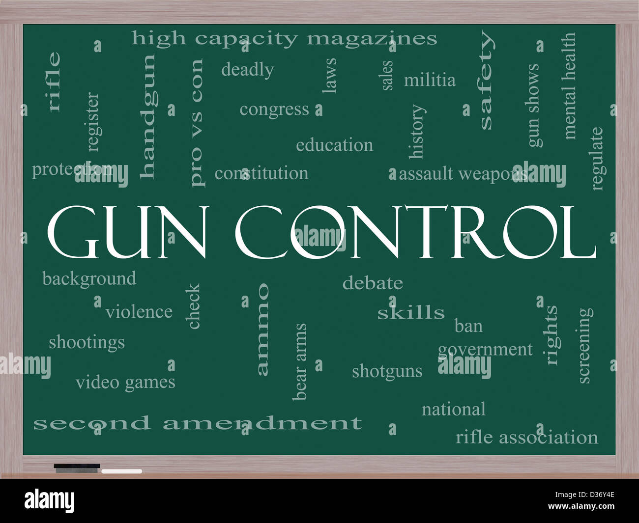 Gun Control Word Cloud Concept on a Blackboard with great terms such as