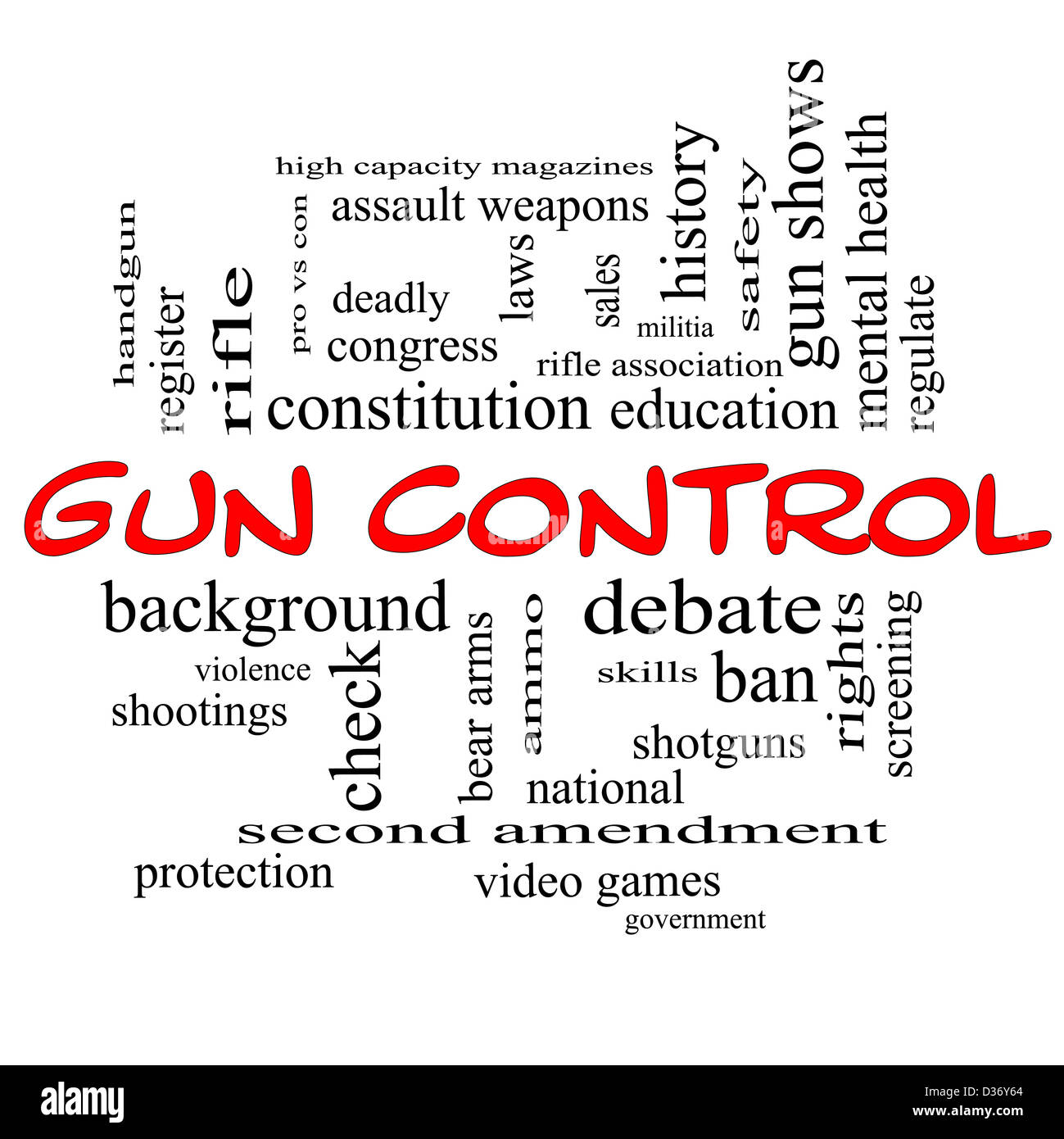 Gun Control Word Cloud Concept in Red Caps with great terms such as
