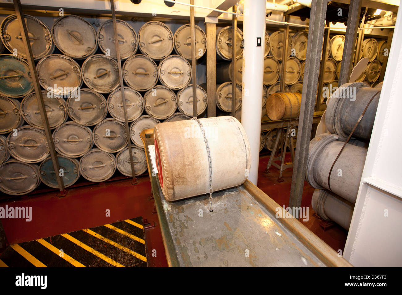 Battleship USS North Carolina, BB-55, gun powder bags. Stock Photo