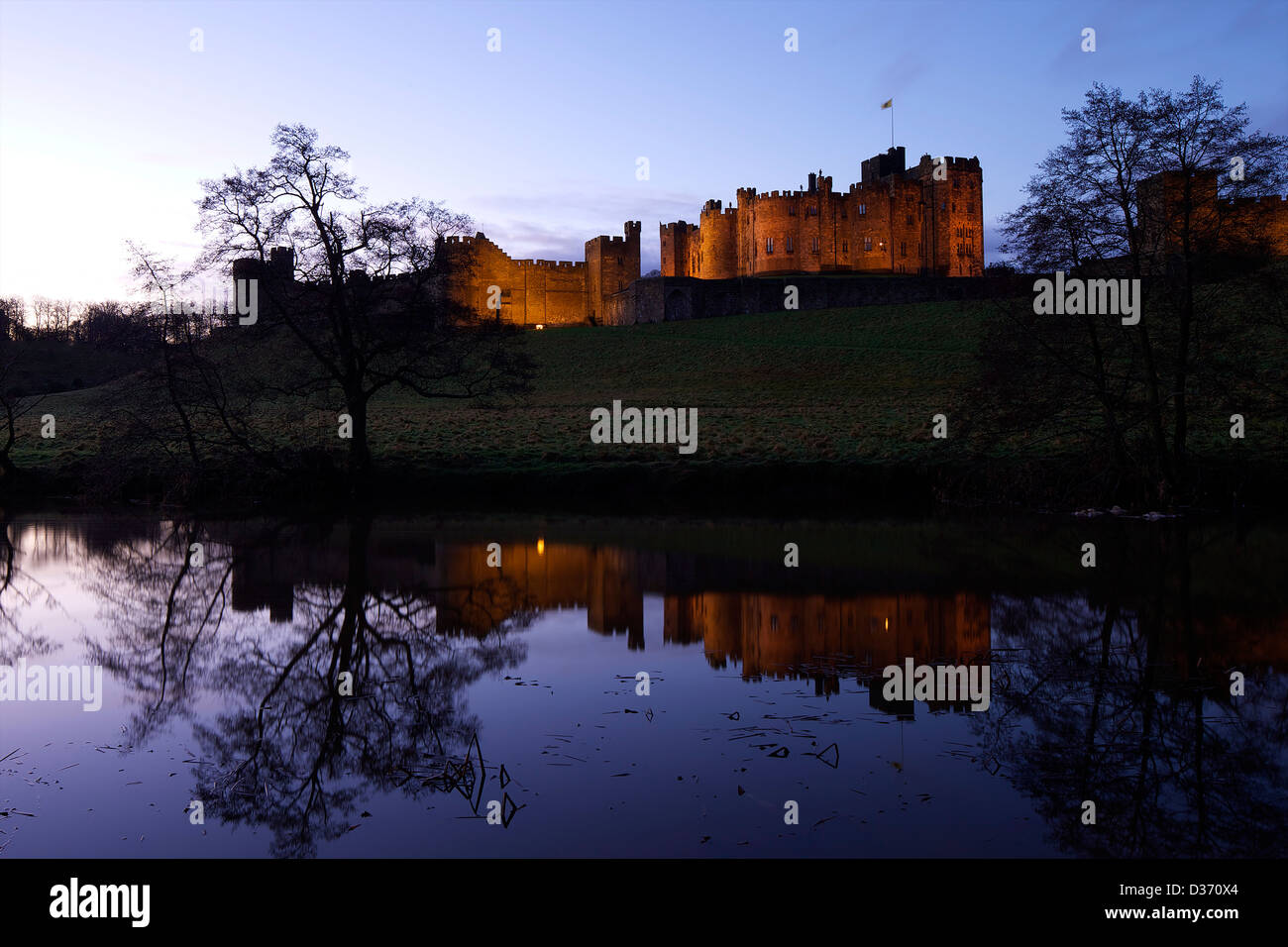 Alnwick Castle and River Aln, Northumberland, North Eastern England, UK, GB Stock Photo