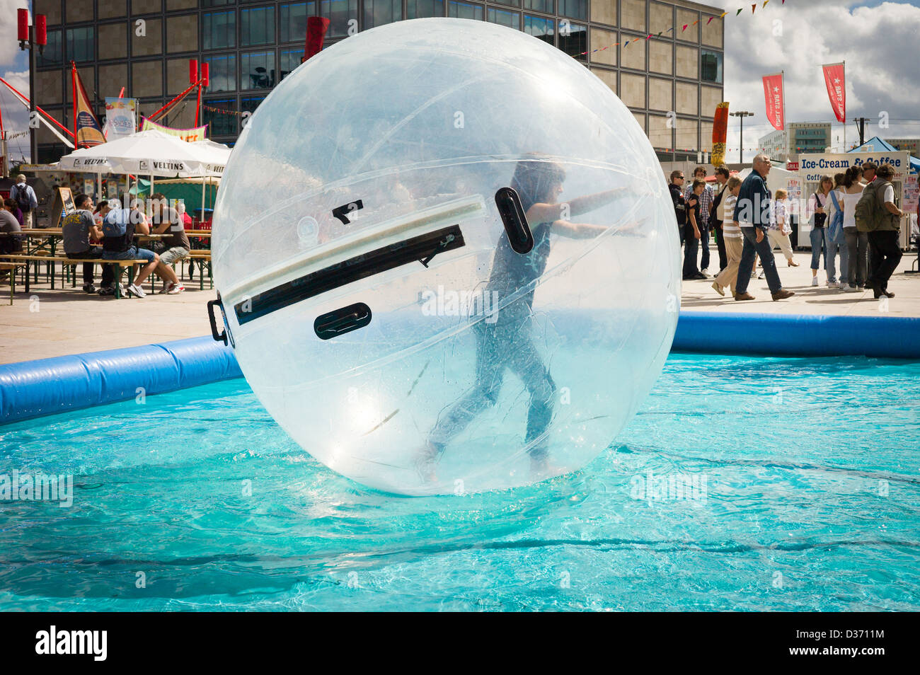 Berlin, Germany, aquazorbing at Alexanderplatz Stock Photo