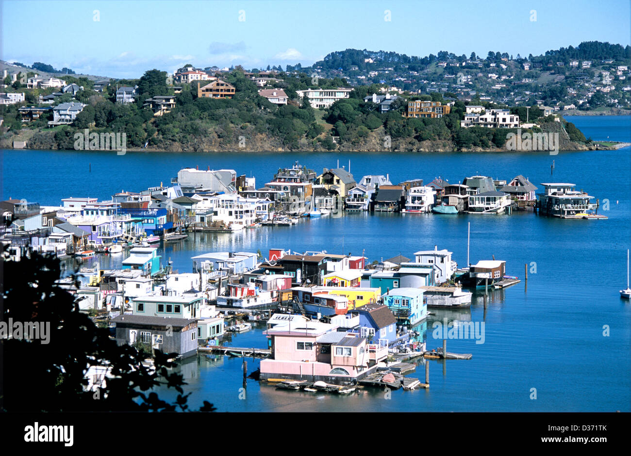 houseboats anchor in Richardson  San Francisco Bay Sausalito in Southern Marin County California Stock Photo