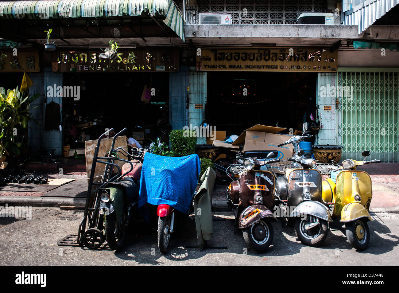 BANGKOK THAILAND Several scooters are seen in Chinatown neighborhood