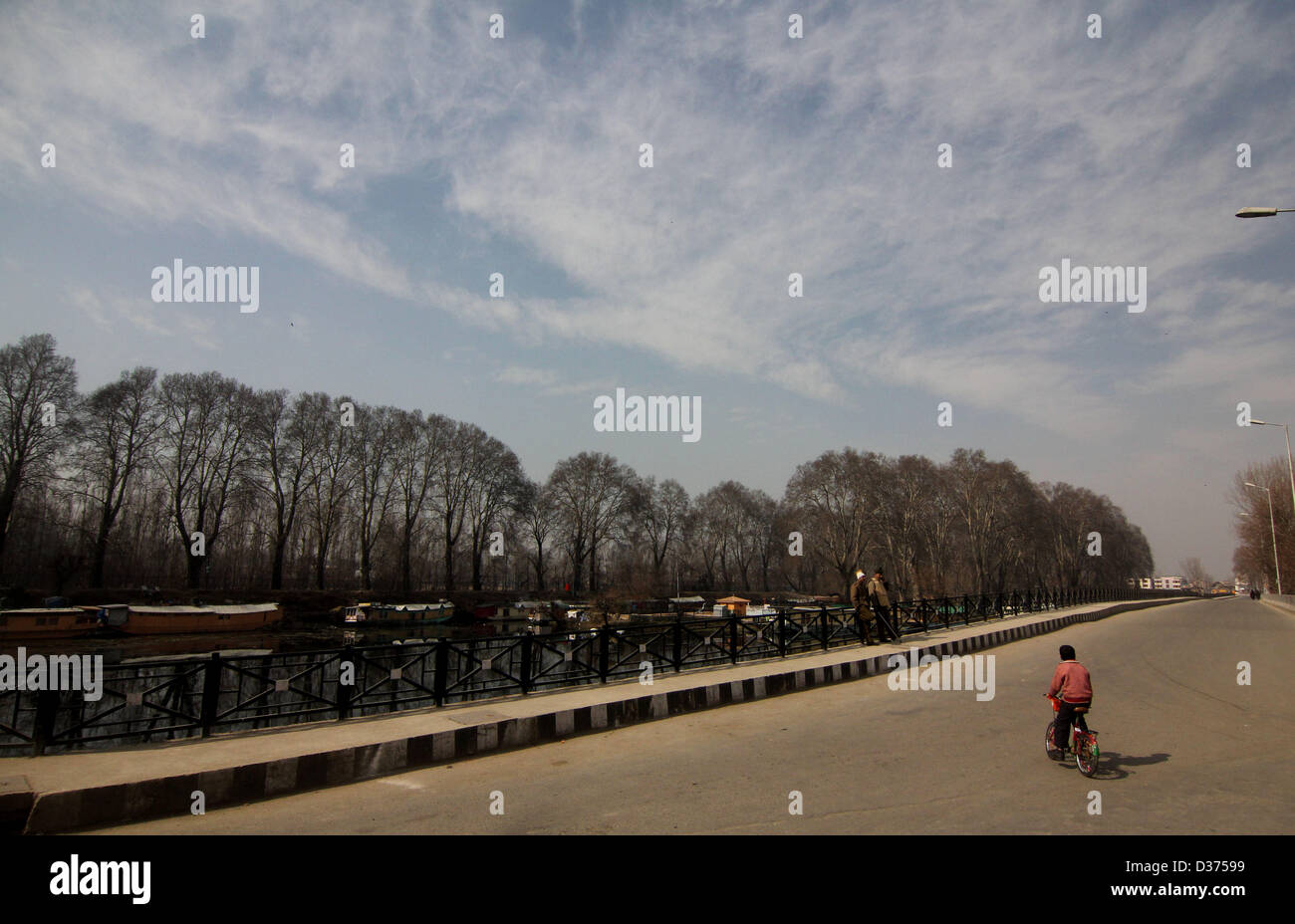 Srinagar, Kashmir, India. 12th February 2013. A view of deserts road during a curfew in Srinagar, the summer capital of indian kashmir on 12,2, 2013. India hanged Mohammad Afzal Guru, a Kashmiri man, on Saturday for an attack on the country's parliament in 2001, sparking clashes in Kashmir between protesters and police. Security forces had imposed a curfew in parts of Kashmir and ordered people off the streets.Photo/Altaf Zargar/Zuma Press (Credit Image: Credit: Altaf Zargar/ZUMAPRESS.com/Alamy Live News) Stock Photo