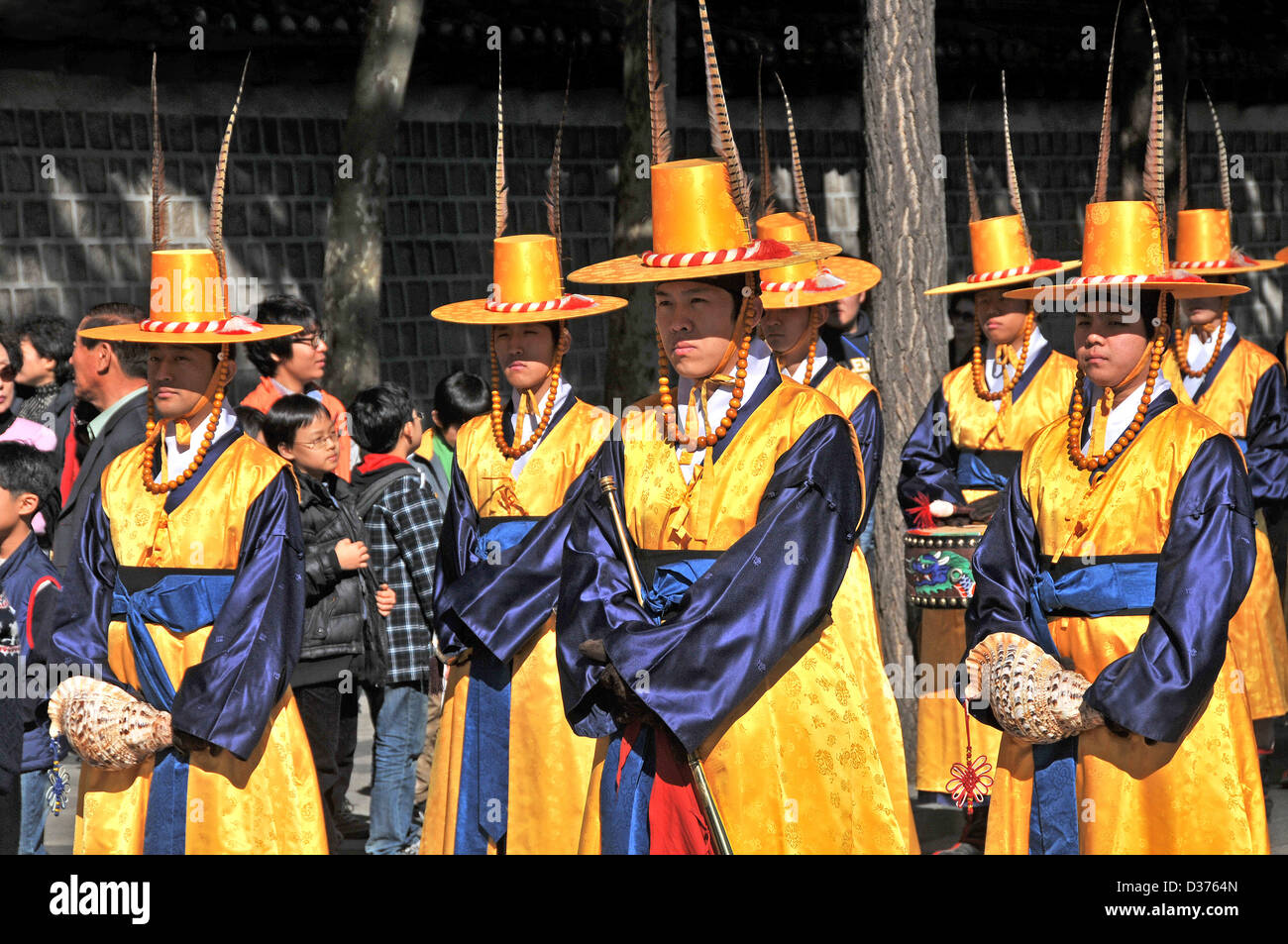 musicians changing ceremony of the royal guard, Deoksugung palace, Seoul, South Korea, Southern Asia Stock Photo