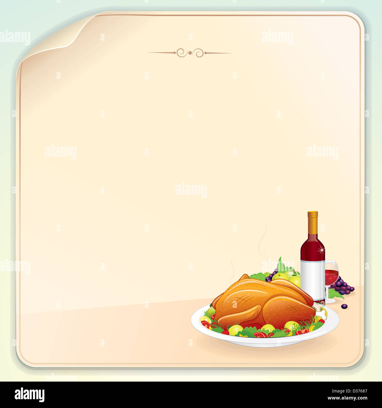 Thanksgiving Greeting Card With Roasted Turkey Fruits And Wine Blank Vector Template For Your Letter Poster Or Banner Thanksgiving Greeting Card With Roasted Turkey Fruits And Wine Blank Vector Template For Your Letter Poster Or Banner