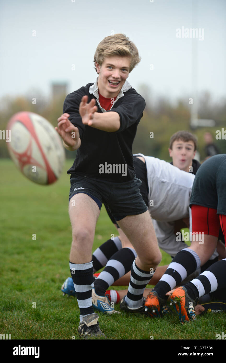 Boys rugby practice at Pates Grammar School in Cheltenham, Gloucestershire UK Stock Photo