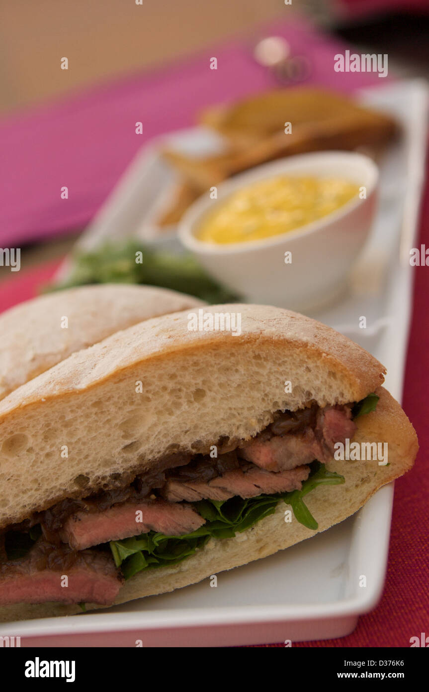 Steak sandwich with onion marmalade Stock Photo Alamy
