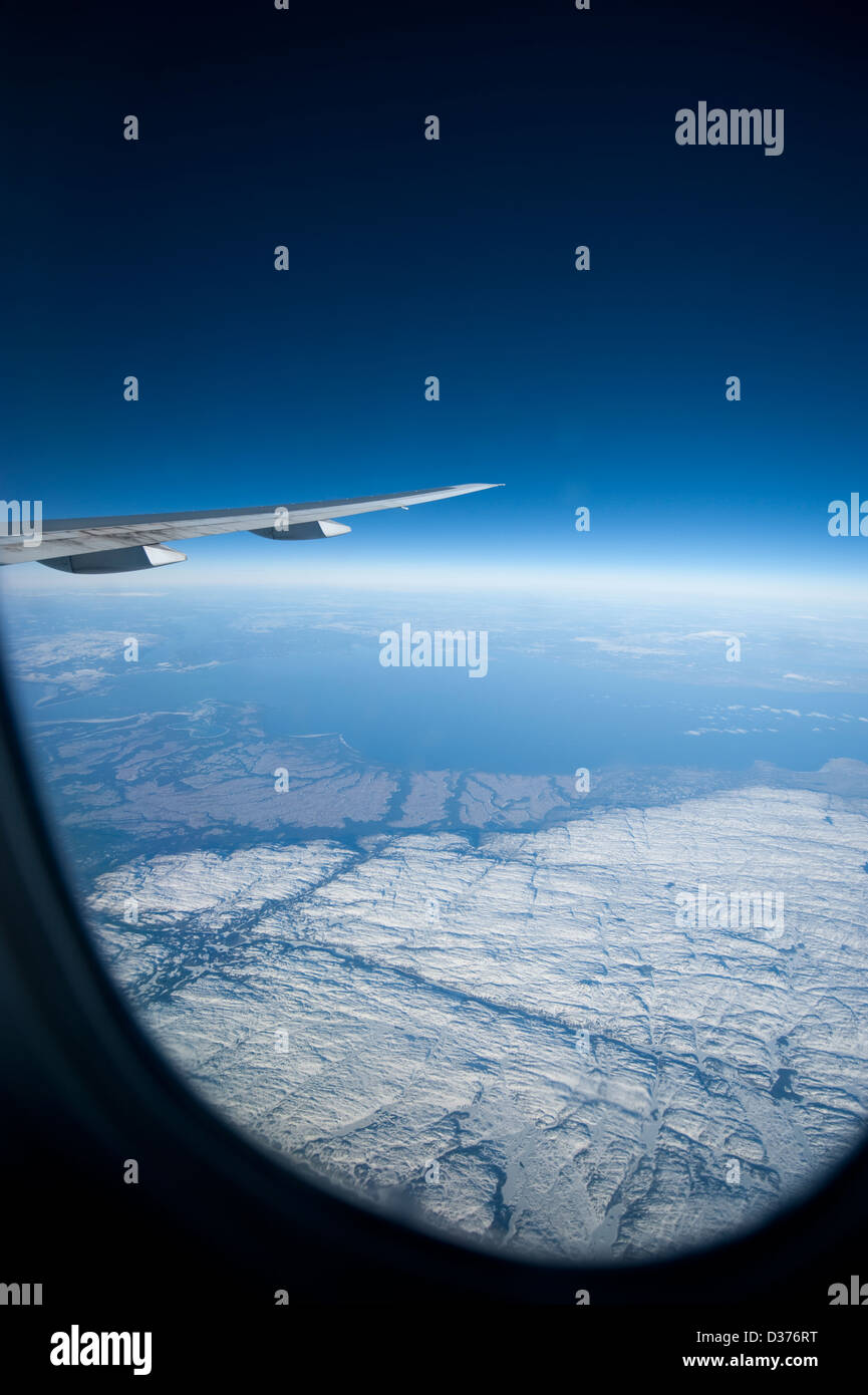 View of the Canadian eastern seaboard from an aircraft on a transatlantic flight from the UK to USA Stock Photo
