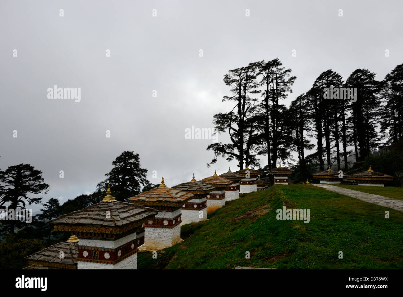 Dochu La pass, with it's 108 stupas or chortens,3140m,36MPX,HI-RES Stock Photo