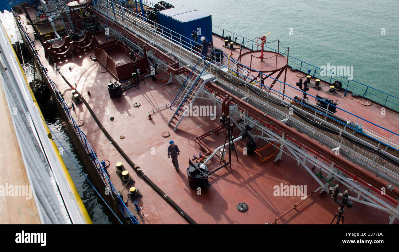 Deck of oil tanker, ship Stock Photo